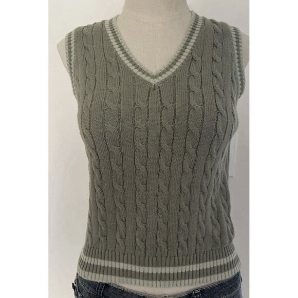 Brandy Melville Sweaters - John Galt Brandy Melville V Neck Cable Knit Sweater Vest One size Sage Green